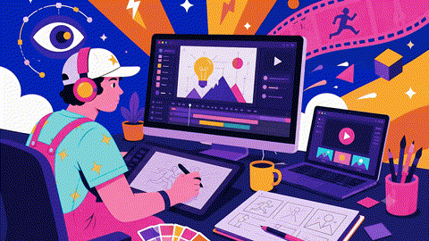 Creative motion graphics designer developing unique animation concepts at Rainbo Media